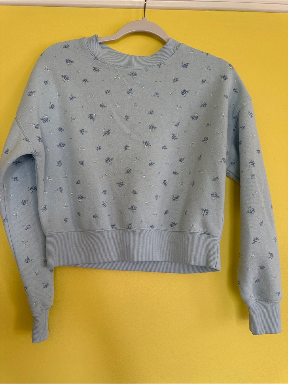 Pink Republic Light Blue Floral Cropped Sweatshirt